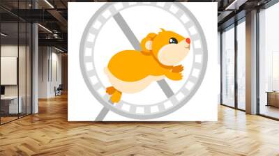 Hamster runs in a wheel on a white. Character Wall mural