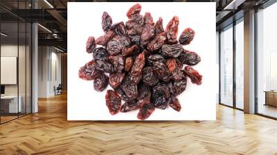 Heap of raisins on white background, isolated. The view from top Wall mural