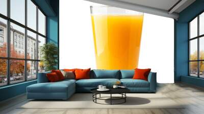 Orange juice in a glass close-up on a white. Isolated Wall mural