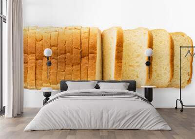 Toast bread sliced loaf on a white background. The view of top. Wall mural