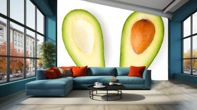 Two halves of avocado on a white. The view from the top. Wall mural