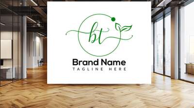 Eco Logo On Letter BT Template. Eco On BT Letter, Initial Eco, Leaf, Nature, Green Sign Concept Wall mural