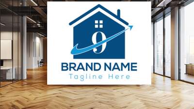 Home Logo On Letter 9 Template. Initial Home Sign Concept Template	 Wall mural