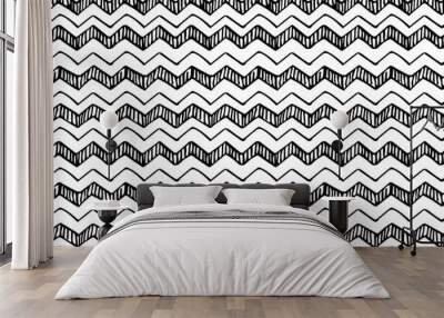 Hand drawn pattern texture repeating seamless monochrome, black and white Wall mural