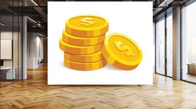 Gold coins with us dollar currency sign vector illustration isolated on white background. Money coin stack pile. Business and finance concept design element. Wall mural