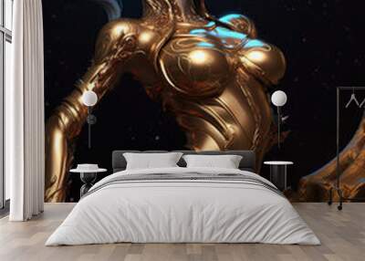 Beautiful alien girl, alien princess wearing golden armor, Fantasy creation. Generative AI illustration Wall mural