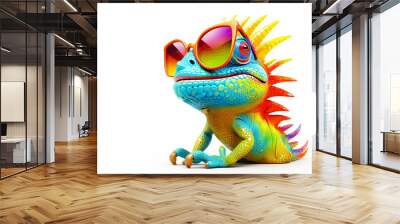 Cartoon colorful iguana with sunglasses on isolated background. Created with generative ai Wall mural