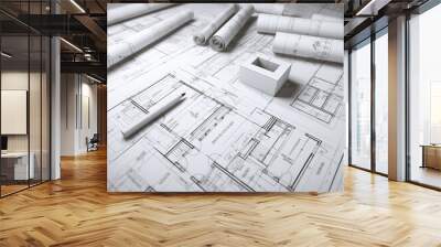 House project, house model and blueprint. Generative AI Wall mural