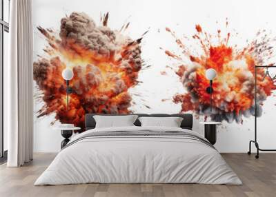 Set Explosion Isolated cutout on transparent background Wall mural