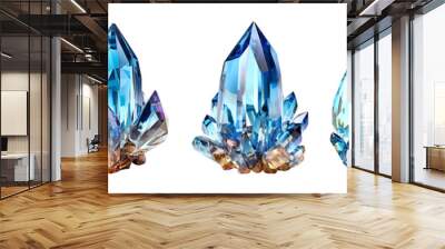 Set of blue tapered crystals. Glassy, crystal stones. isolated cutout on transparent background Wall mural