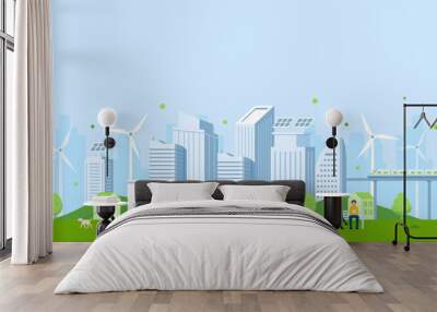 Green city landscape background illustration Wall mural