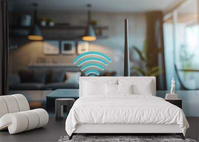 A WiFi router emitting signals against the backdrop of a room Wall mural