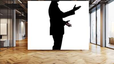 Full body silhouette of a businessman isolated on a white background. He is gesturing like he is talking or speaking to someone Wall mural