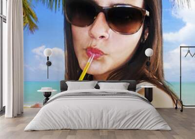 Girl Drinking Frozen Drink Wall mural