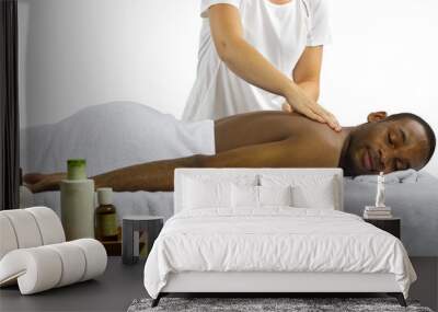 masseuse showing off spa products for men Wall mural