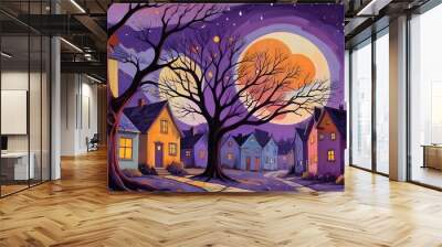 digital painting A colorful and whimsical night landscape Wall mural