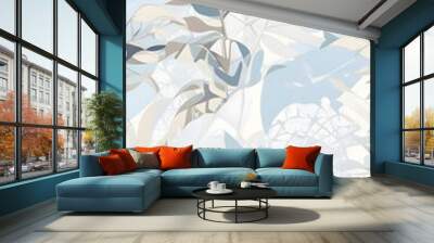 Tropical palm leaves in shades of blue and beige  Wall mural