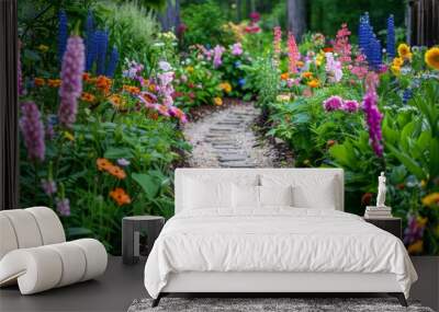 Garden path lined with flowers Wall mural