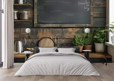 Rustic farmhouse kitchen with a blank chalkboard on the wall Wall mural