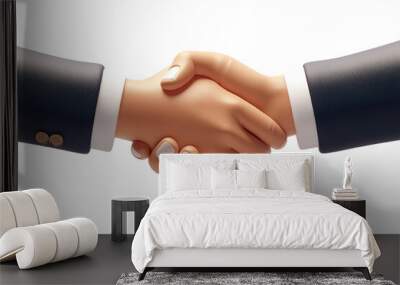 A close-up of a handshake between two people wearing business suits, symbolizing agreement, partnership, or mutual understanding Wall mural