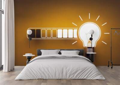 A conceptual image featuring a light bulb and a progress bar, symbolizing the transition from darkness to light, representing ideas and creativity Wall mural