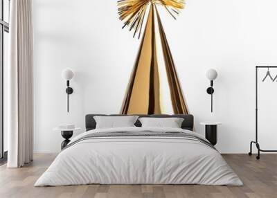 A shiny gold party hat with a playful pom-pom on top, perfect for celebrations and festive occasions Wall mural