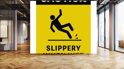 Caution slippery when wet lettering banner on yellow background vector illustration Wall mural