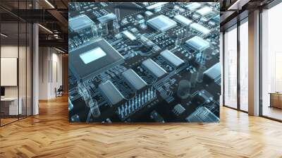 Fantasy circuit board or mainboard. 3d illustration Wall mural