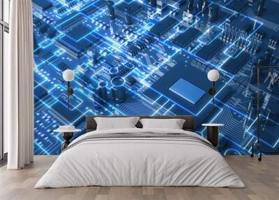 Fantasy circuit board or mainboard. Technology 3d illustration Wall mural