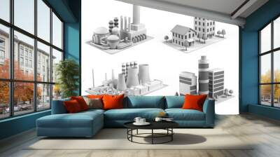 Set of different buildings, Wall mural