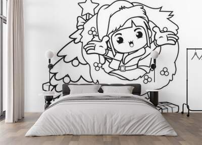 coloring book with cute girl christmas caracther collection (2) Wall mural