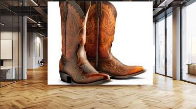 Detailed illustration of leather cowboy western boots isolated on a white background, generative ai Wall mural