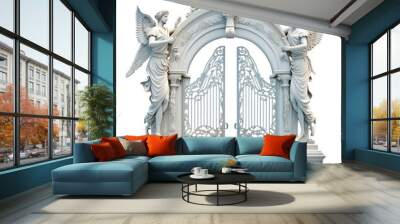 Gates of heaven paradise concept, pearly gates isolated on a white background, generative ai Wall mural