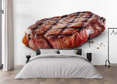 Ribeye steak with grill marks, a delicious and savory cut of meat cooked to perfection, isolated on a white background, generative ai Wall mural