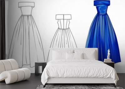 Flat fashion sketch of formal ball gown Wall mural