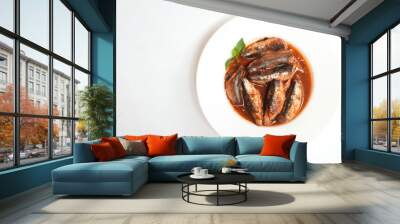 plate of canned sardines isolated on white background Wall mural