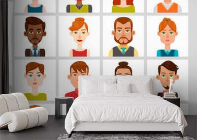 16 male and female avatar set Wall mural