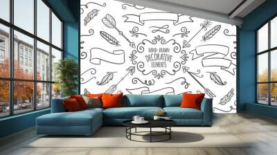 Collection of hand drawn vintage elements.  Wall mural