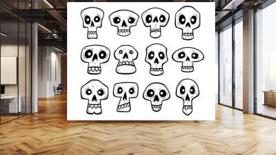 Hand drawn skull collection. Funny cartoon skulls isolated on white background. Vector illustration. Wall mural