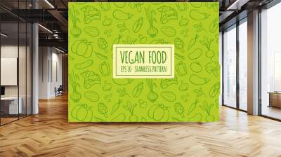 Hand drawn vegan food seamless pattern. Wall mural