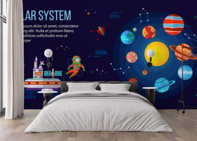 Space, astronaut, planets and space station Wall mural