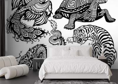 four celestial animals black white Wall mural