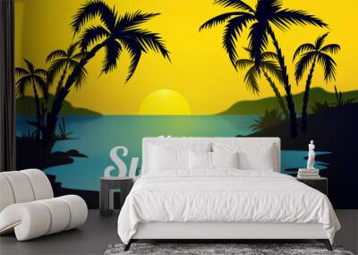 Colorful summer landscape theme concept design. Creative background of landscape, panorama of sea and beach. Summer sale, post template Wall mural