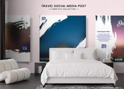 Editable template post for social media. Template for Instagram post, Facebook post, for corporate, company, tour tourism, advertisement, and business promotion. Vector illustration with photo college Wall mural