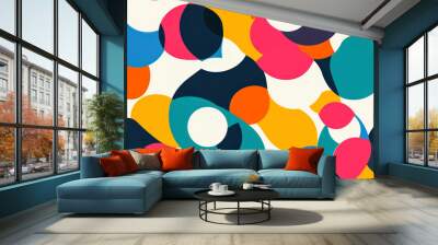 Geometric abstract seamless pattern background. Colorful shapes of curves and circles. Wall mural