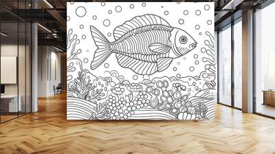 Marine background. Coloring book or Coloring page for kids. Wall mural