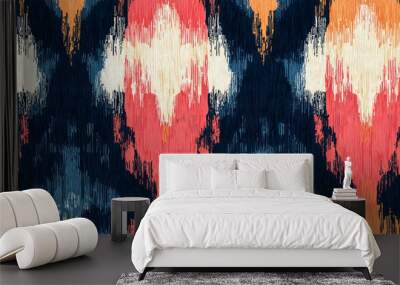 Motif ethnic handmade beautiful Ikat art.Ikat ethnic tribal, boho colors seamless wallpaper. Wall mural