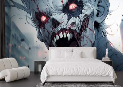 Cartoon zombie character, crazed and feral ravenous undead. Created with Generative AI.  Wall mural