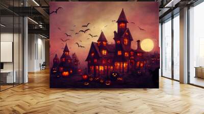 halloween town digital illustration, created with generative ai Wall mural