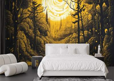 background with a tree and stars Wall mural